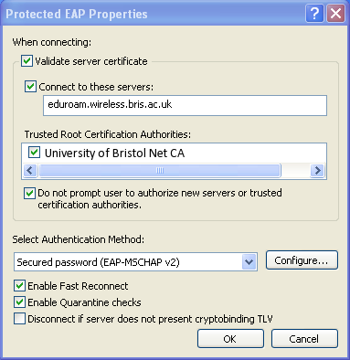 Screenshot: The 'Protected EAP Properties' window should now look like this.