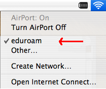 Picture of Airport Menu, eduroam selected