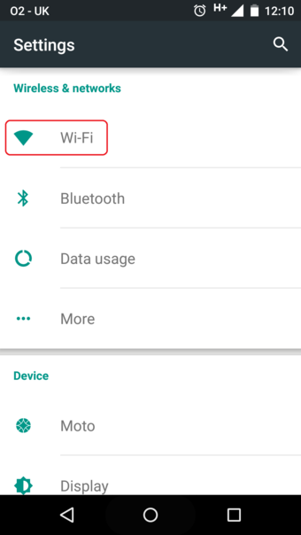 Android screenshot: Main Settings