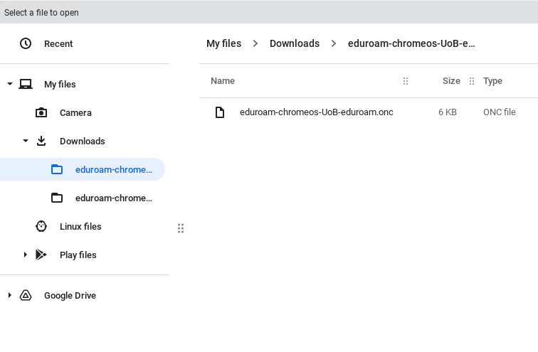Screenshot - Under downloads click eduroam-chrome